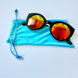 Mirror Mulit-Color Sunglasses Matted Black Frames with Blue Glass Cloth Case